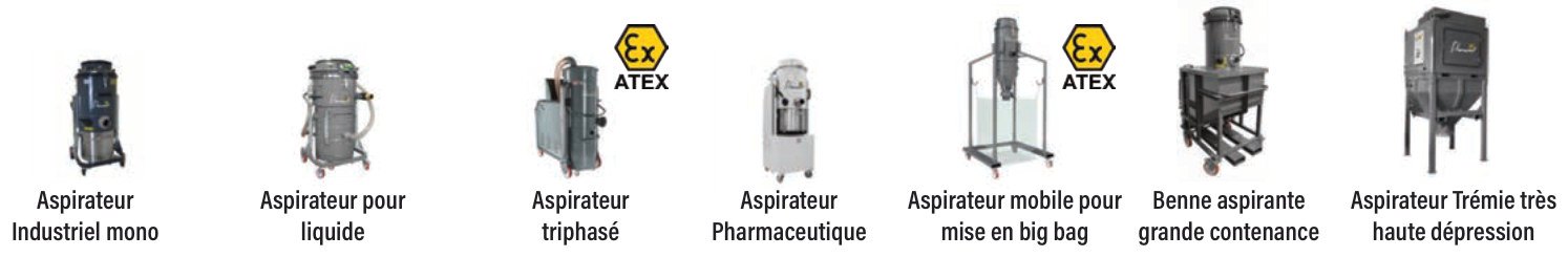 Aspirateurs industriels poussières, liquides, ATEX, mise en big bag - selon applications