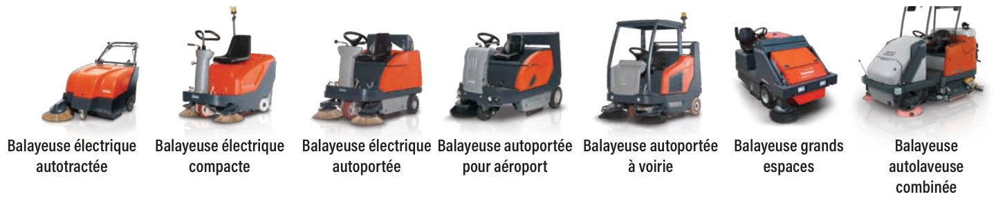 Balayeuses industrielles autotractées ou autoportées, électriques, combinées