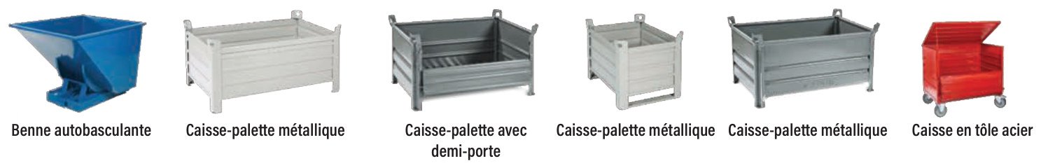 Bennes basculantes, caisses métalliques élingables avec ski ou avec fermeture - Capacité 800 à 1 000 kg