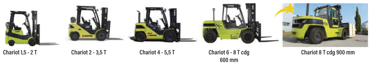 Chariots frontaux gaz et diesel 2 T à 8 T