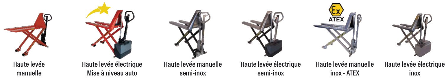 Transpalettes manuels haute levée manuelle et électrique, semi-inox et inox
